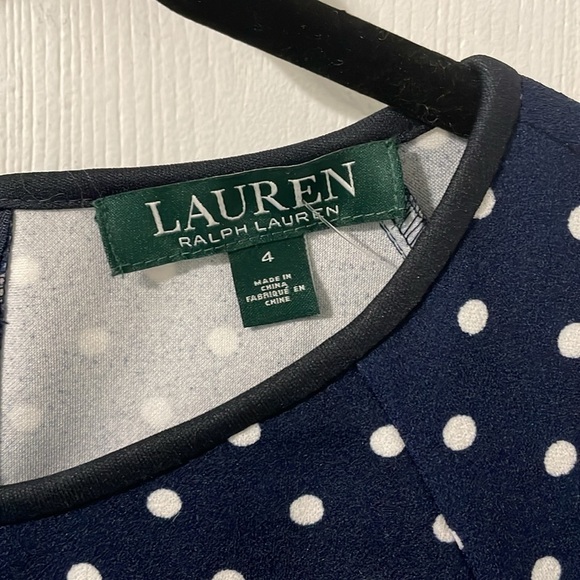 Ralph Lauren Like New Navy & White Polka Dot Midi Sheath Flounce Dress 4 - Picture 2 of 8